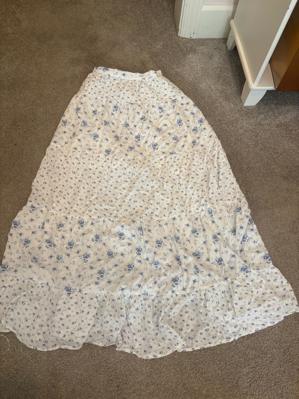 Altar’d State White & Blue Floral Tiered Maxi Skirt